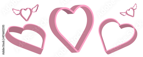 Light pink heart in isometric stroke