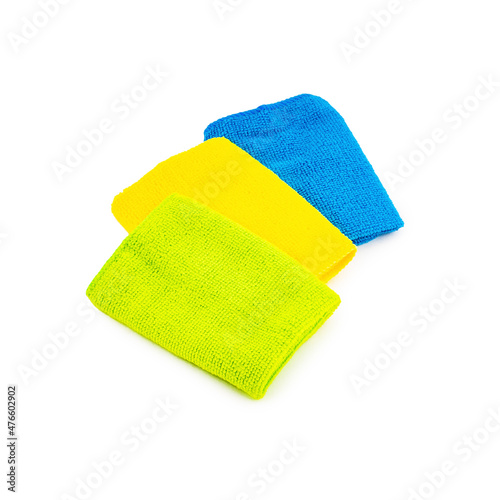 Set of colorful microfiber cloths, isolated on white background