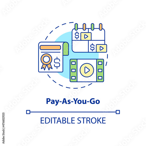 Pay as you go concept icon. No commitment. Types of subscription abstract idea thin line illustration. Isolated outline drawing. Editable stroke. Roboto-Medium, Myriad Pro-Bold fonts used