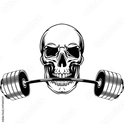 Gym logo SVG design with a skull with a barbell, gym decal, emblem, sign, print, poster