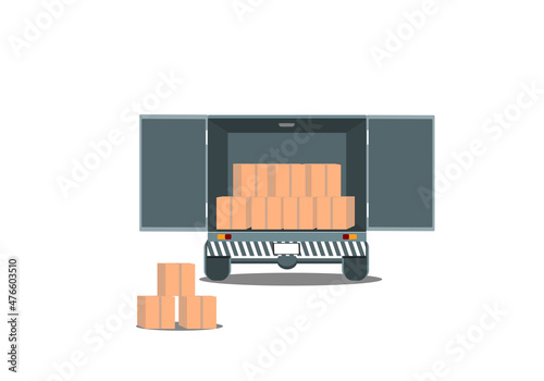 Shipping truck fast Delivery tracking at home and office City Logistics Warehouse courier, delivery man check on mobile. Design box on container Vector illustration Fast delivery service concept.