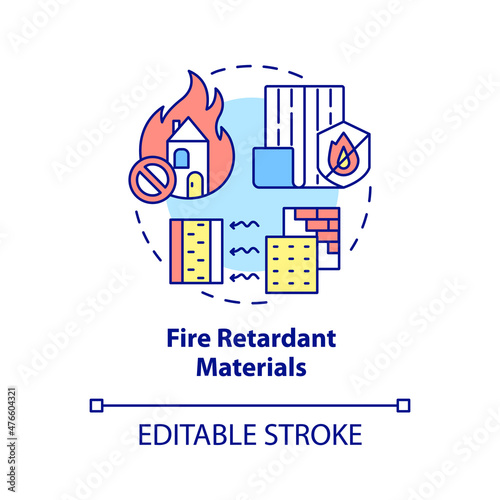 Fire retardant materials concept icon. Disaster mitigation abstract idea thin line illustration. Isolated outline drawing. Editable stroke. Roboto-Medium, Myriad Pro-Bold fonts used