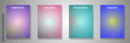 Tech point screen tone gradation cover page templates vector batch. Corporate brochure faded screen