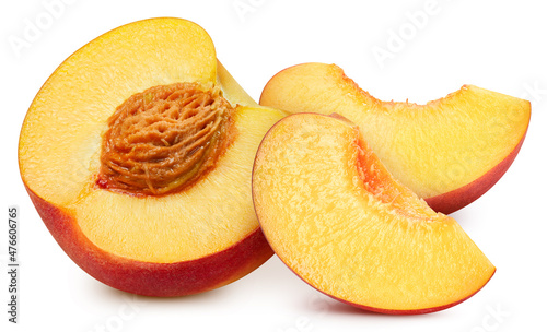 Peach isolated. Peach slice.