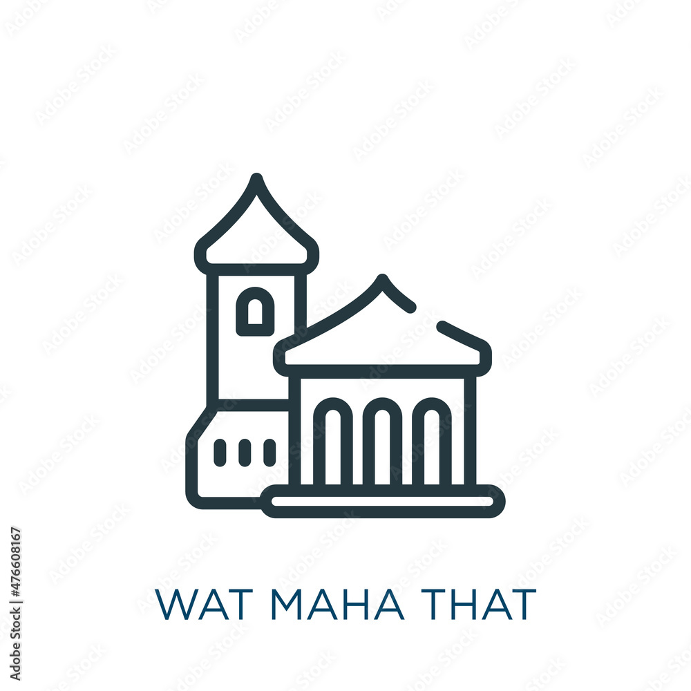 Wat Symbol wat maha that thin line icon. buddha, old linear icons from thailand ...