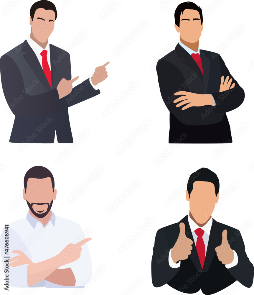 Group of buisnessman in suits. Set of buisness people in office clothes. Buisnessman vector illustration. Group of buisnessman in suits. Set of buisness people in office clothes. Buisnessman vector illustration.