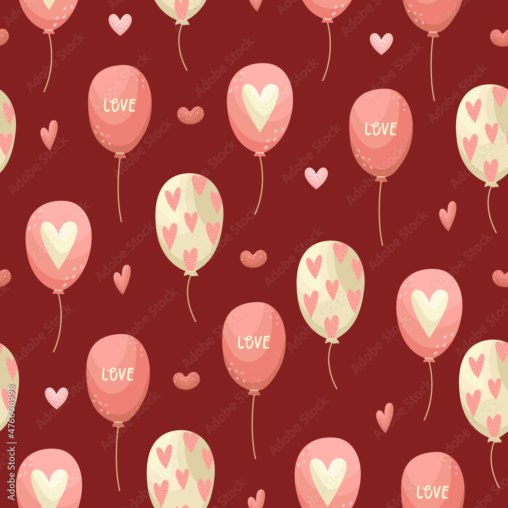 Vector background with balloons and hearts. Valentine's day.