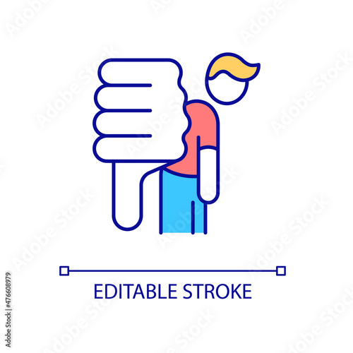 Low self-esteem RGB color icon. Demotivation. Depressed person. Anxiety and support lack. Public judging. Isolated vector illustration. Simple filled line drawing. Editable stroke. Arial font used