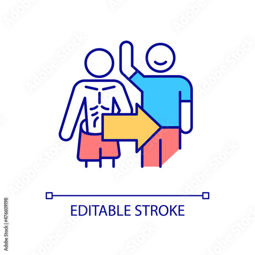 Anorexia recovery RGB color icon. Body weight and muscle gain. Become physically healthy. Health improvement. Isolated vector illustration. Simple filled line drawing. Editable stroke. Arial font used