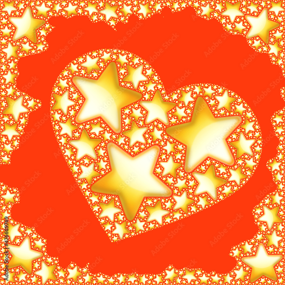 Golden stars wİth heart illustration on red background. Romantic digital image Golden stars wİth heart illustration on red background. Romantic digital image