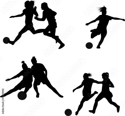 Silhouette woman football player. Silhouette woman sports. Vector illustration. 