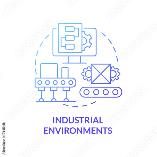 Industrial environments blue gradient concept icon. Improving business outcomes abstract idea thin line illustration. Digital twin. Isolated outline drawing. Roboto-Medium, Myriad Pro-Bold fonts used