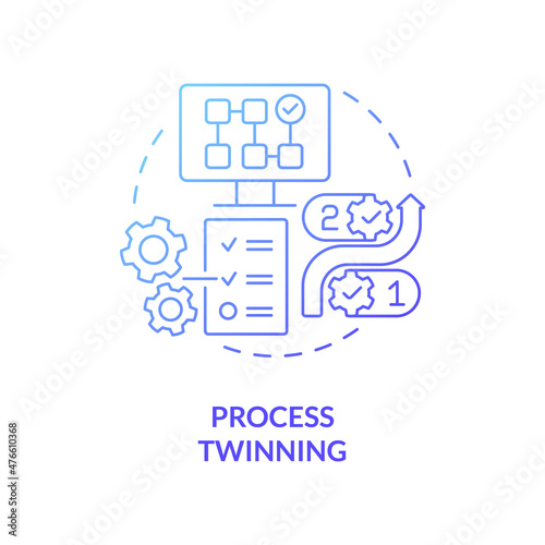 Process twinning blue gradient concept icon. Optimizing outcomes abstract idea thin line illustration. Business-focused workflows. Isolated outline drawing. Roboto-Medium, Myriad Pro-Bold fonts used