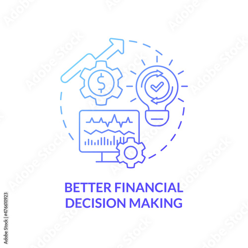 Better financial decision making blue gradient concept icon. Improving working capital abstract idea thin line illustration. Isolated outline drawing. Roboto-Medium, Myriad Pro-Bold fonts used