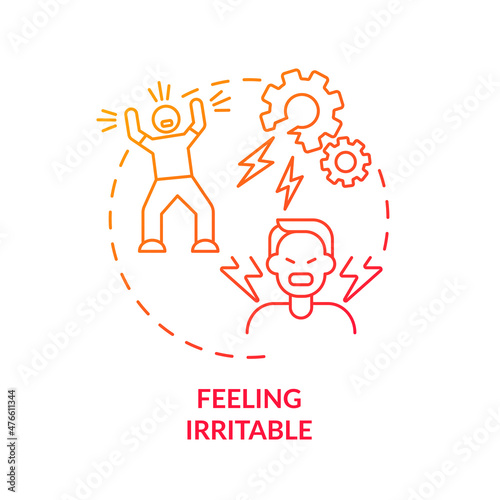 Feeling irritable red gradient concept icon. Emotional disorder. Anxiety abstract idea thin line illustration. Isolated outline drawing. Editable stroke. Roboto-Medium, Myriad Pro-Bold fonts used