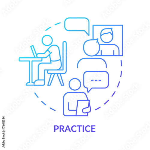 Practice blue gradient concept icon. Avoiding panic at performance. Anxiety disorder abstract idea thin line illustration. Isolated outline drawing. Roboto-Medium, Myriad Pro-Bold fonts used