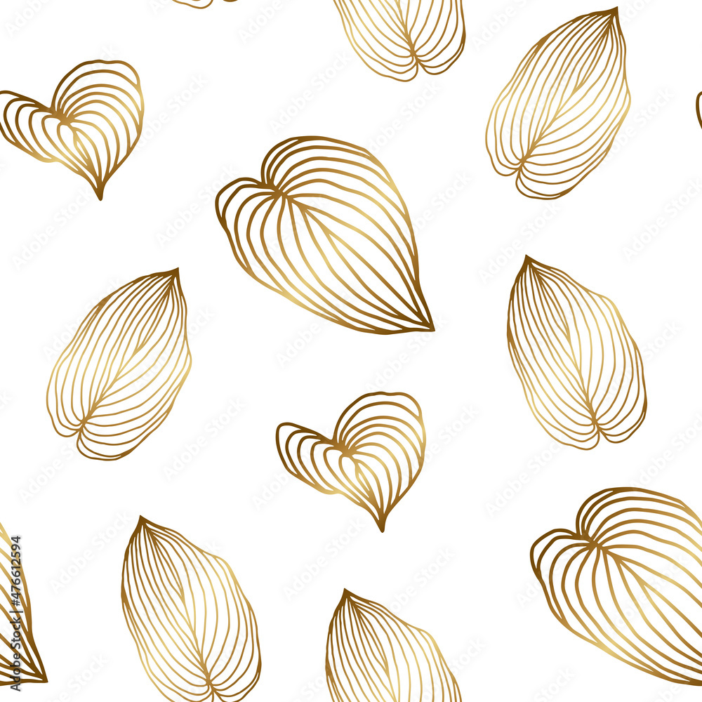 Seamless pattern with golden leaves line art on white background Seamless pattern with golden leaves line art on white background