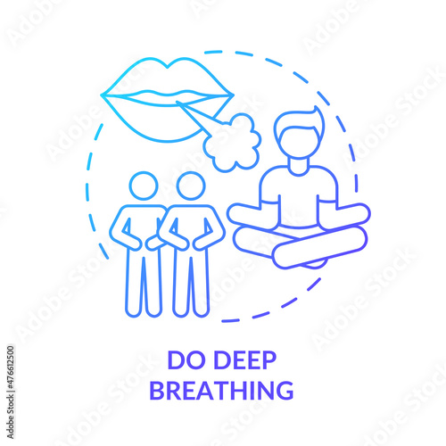 Do deep breathing blue gradient concept icon. Method to prevent panic attack abstract idea thin line illustration. Isolated outline drawing. Roboto-Medium, Myriad Pro-Bold fonts used