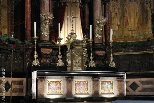 Canvas Altar Close Up with Tabernacle, Cross and Candlesticks at the Saint Nicholas Bas