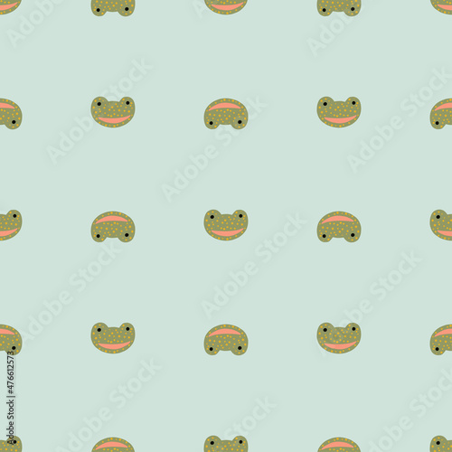 Frog pattern seamless in freehand style. Head predator on colorful background. Vector illustration for textile.