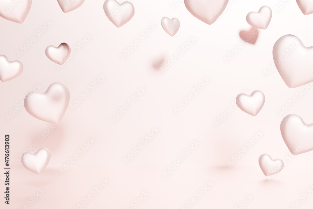 3d render of pink hearts frame on a coral pink background for Valentines Day