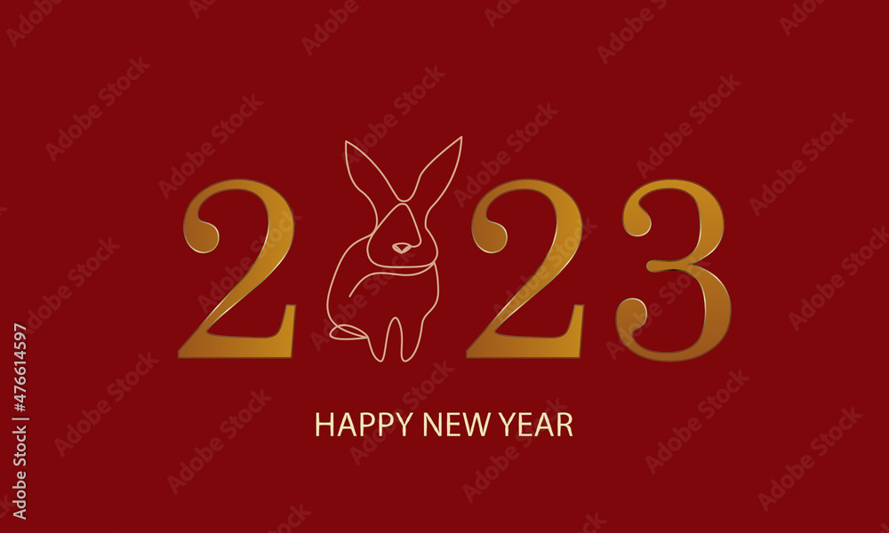 Fototapeta premium Happy new year 2023. Zodiac sign, year of the rabbit on red background