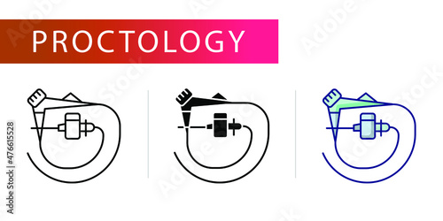 Rectoscope with biopsy channel, icons set (line, glyph, color)