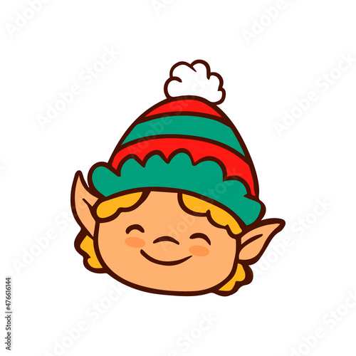 Cute cartoon christmas elf isolated on wite background.Doodle style.Vector illustration