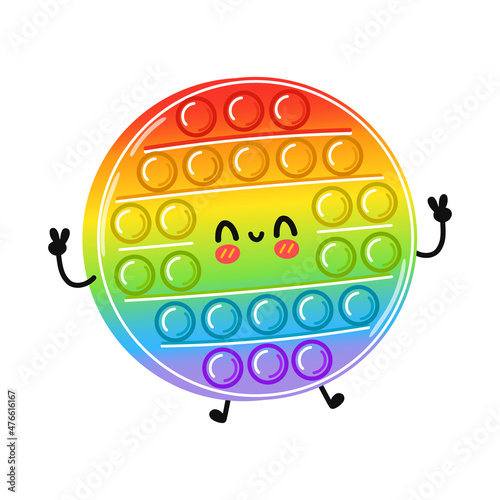Cute funny jumping popit (pop it) character. Vector hand drawn cartoon kawaii character illustration icon. Isolated on white background. Popit (pop it)  character concept
