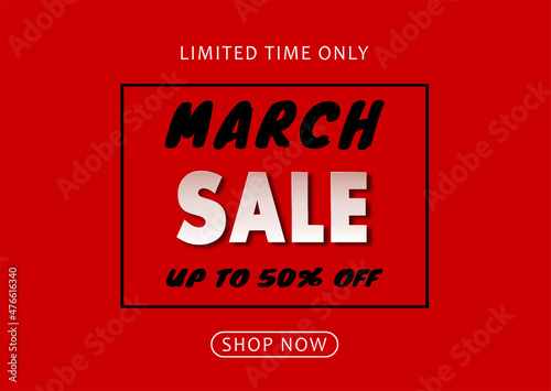 March Sale banner. Sale offer price sign. Vector banner. Discount text.