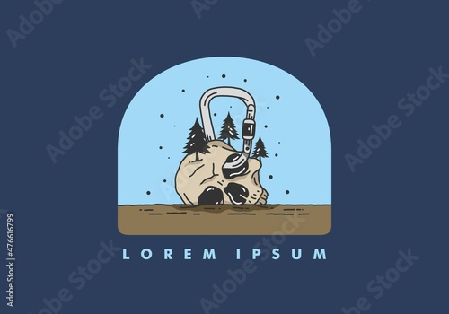 Skull head and carabiner illustration