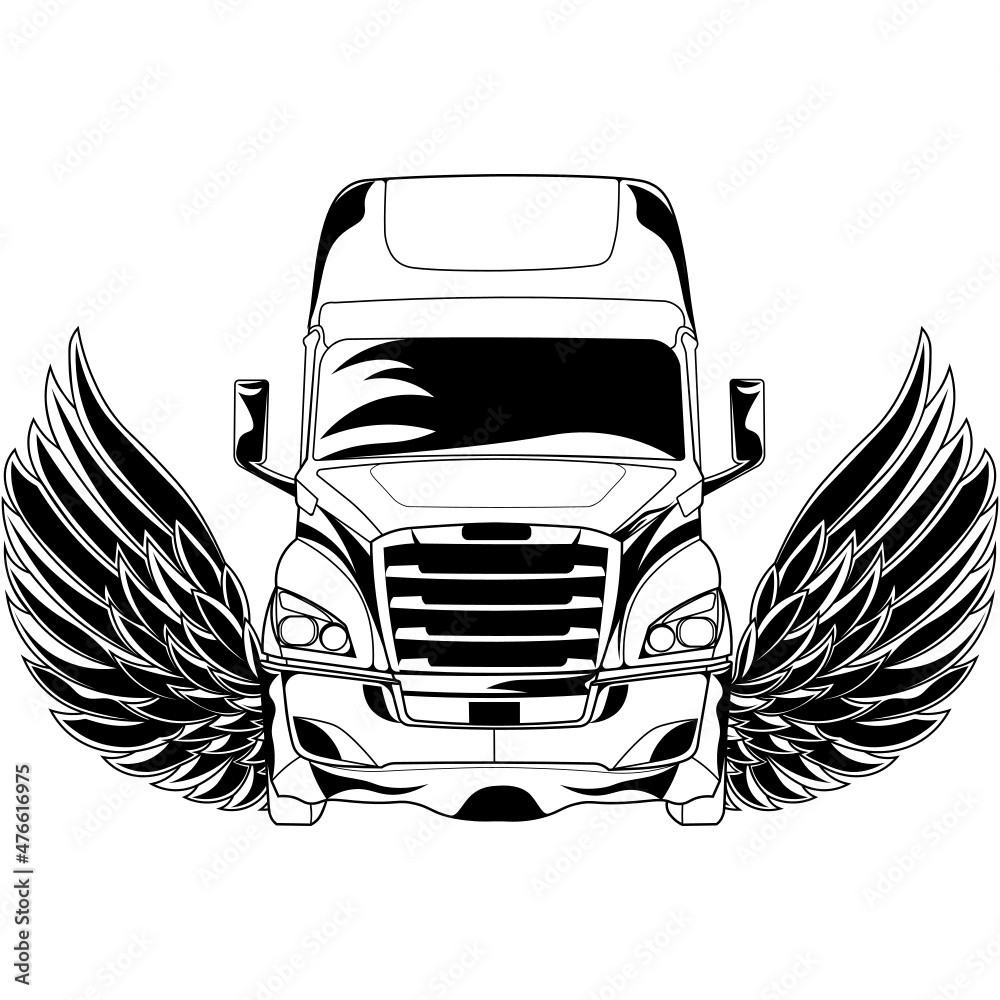 Truck with wings, semitruck SVG design, trucker logo, truck driver