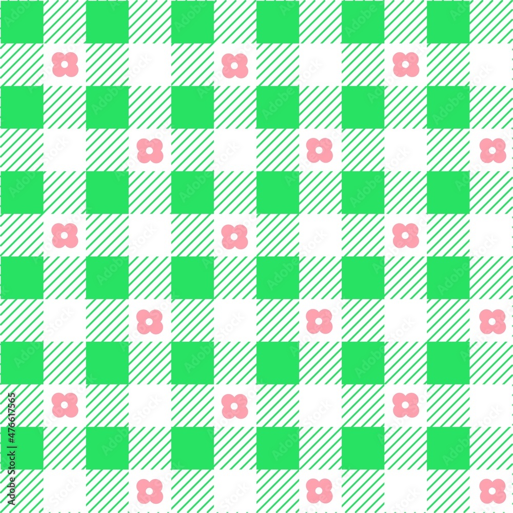 Vichy checkered seamless pattern with flowers. Easter holiday background
