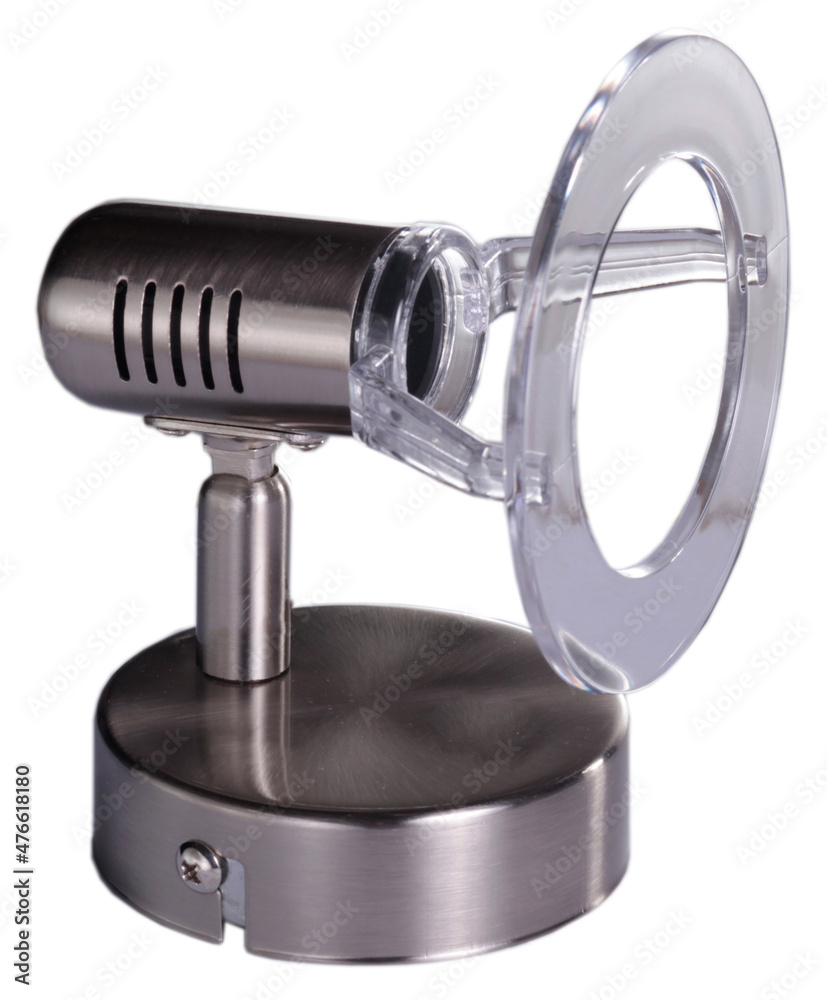 dark silver metal wall ceiling mounted spot light lamp isolated on white background dark silver metal wall ceiling mounted spot light lamp isolated on white background