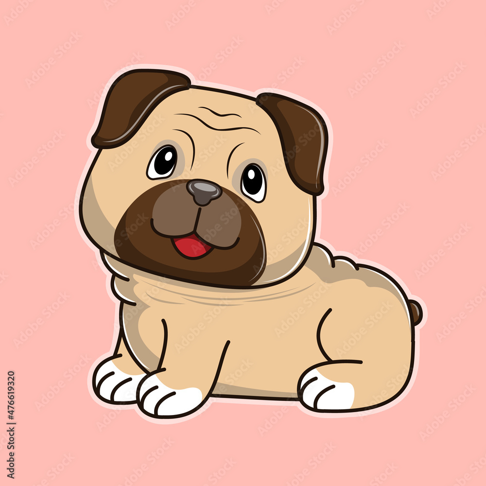 Cute fun cartoon baby Pug Dog on a pink background. Cute fun cartoon baby Pug Dog on a pink background.