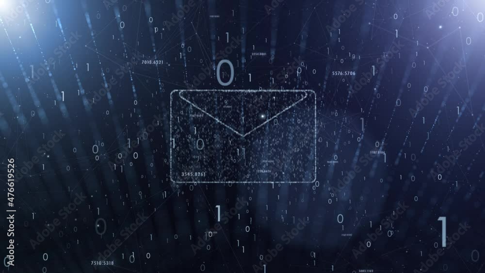 Digital email icon with binary numbers data animation. Concept business network technology communication background.	
