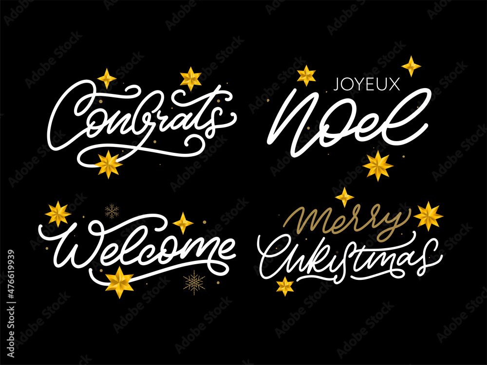 Obraz premium Merry Christmas New Year 2022 Lettering Calligraphy Design Set. Vector illustration