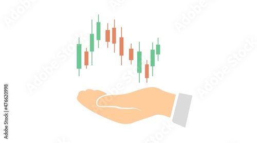 Trading Icon. Vector isolated editable flat illustration of a hand with trading candles