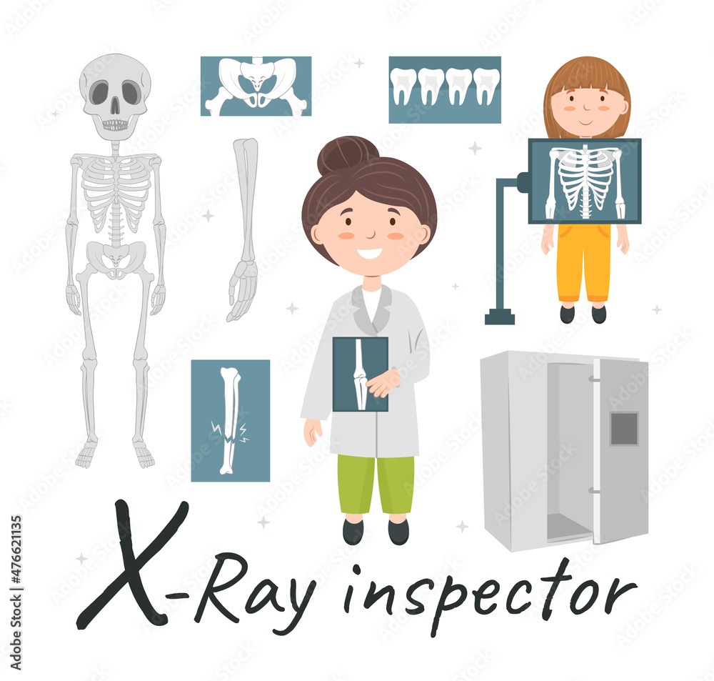 Cute vector alphabet Profession. Letter X - X-Ray Inspector. Vector illustration