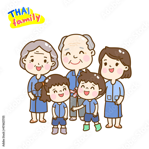 
Cartoon Thai Farmer Family.