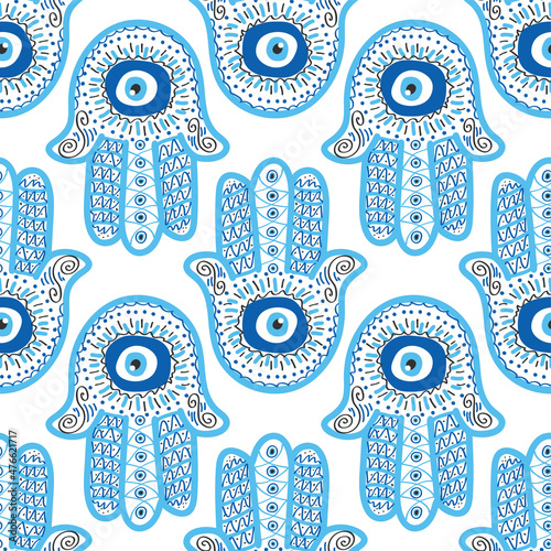 Evil eye seamless pattern. Magic, witchcraft, occult symbol, line art collection. Hamsa eye, magical eye, decor element.