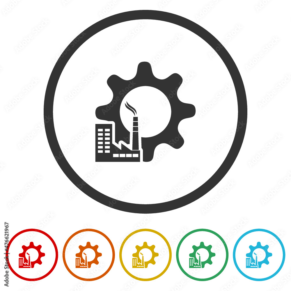 Global industrial factory icon isolated on white background, color set Global industrial factory icon isolated on white background, color set