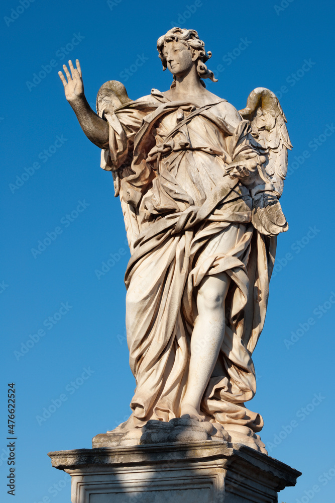 ROME, ITALY - SEPTEMBER 1, 2021: Angel with the Nail from Angels bridge - Ponte sant' angelo  by Girolamo Lucenti (1627 - 1692).