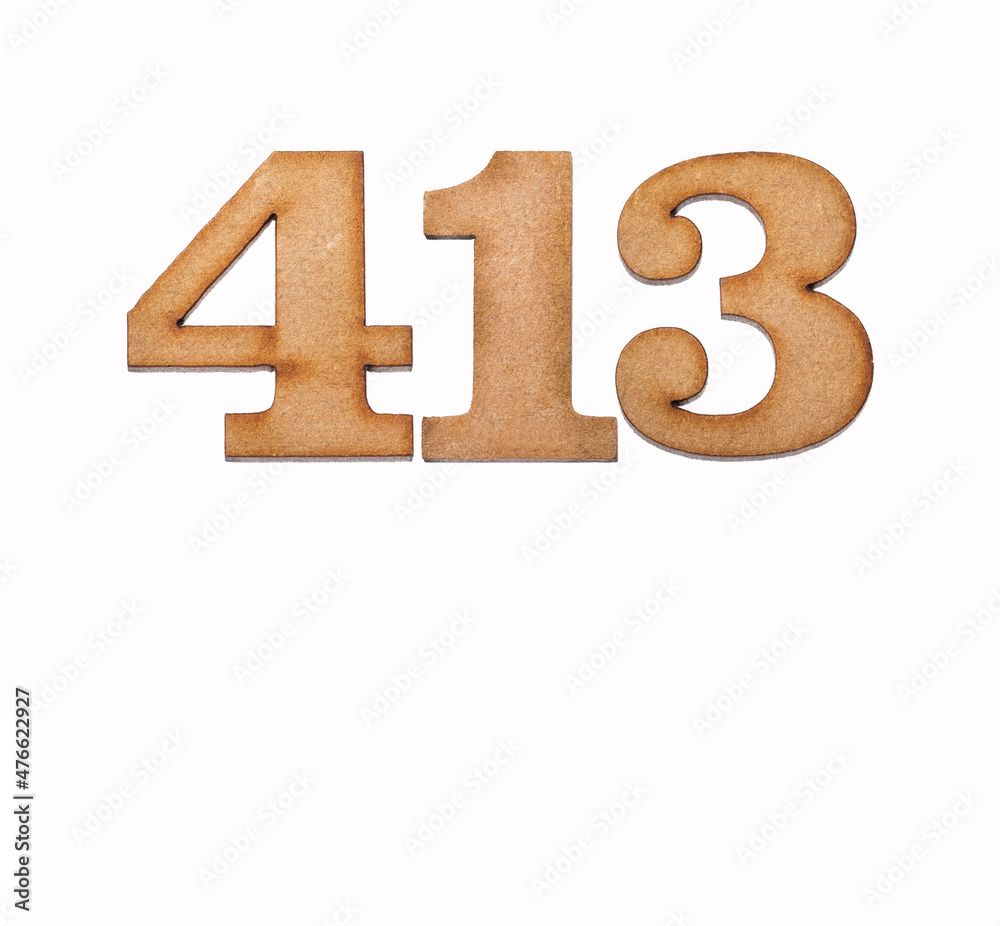 Number 413 in wood, isolated on white background Number 413 in wood, isolated on white background