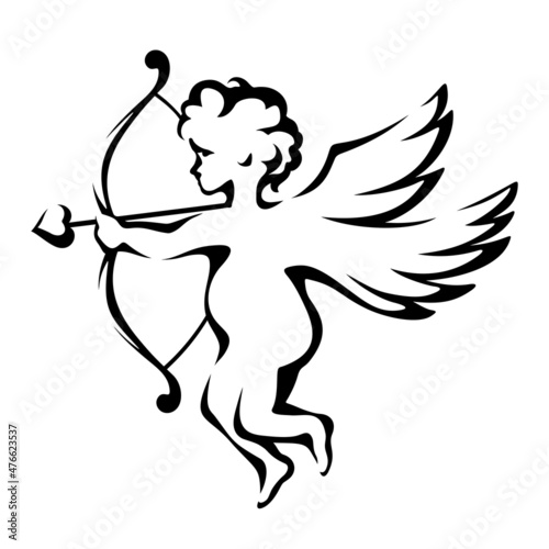 Wallpaper Mural Cupid with a bow isolated on a white background. Vector black and white contour drawing. Torontodigital.ca