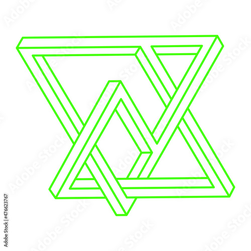 Illusion shapes. 3d geometry. Optical illusion figures. Sacred geometry object. Logo.