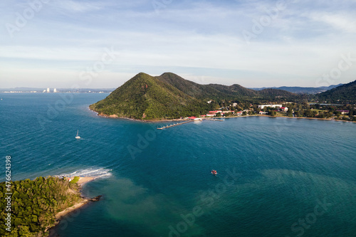 Beautiful tropical sea and mountain with blue sky in Pattaya photo