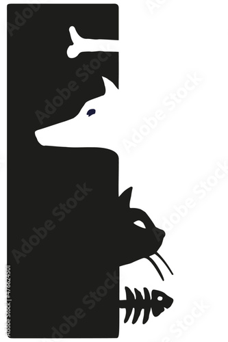 Hund und Katze, Liebe und Hass, Gegensätze oder Dualität, konzept art, illustration