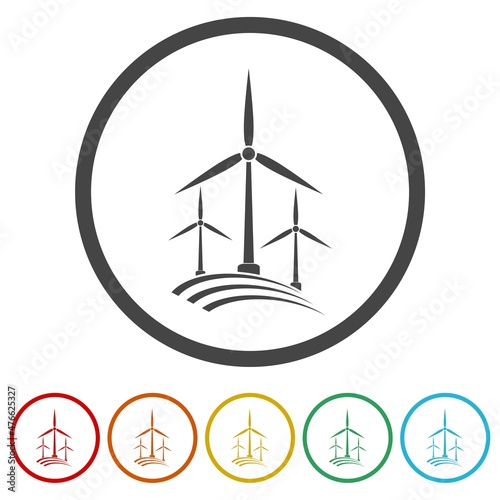 Fototapeta Naklejka Na Ścianę i Meble -  Wind turbines icon isolated on white background, color set
