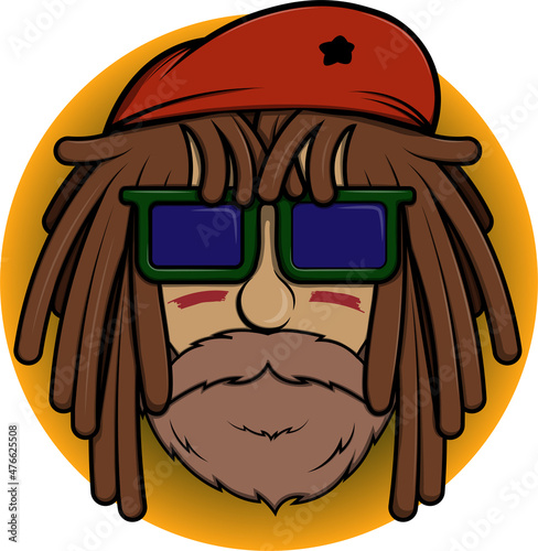 Vector drawing of a Rastafarian dude with glasses